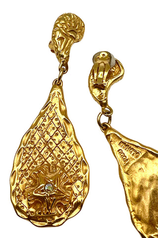 Fall 1993 Todd Oldham 24 kt Gold Plated Tear Drop Earrings With Star And Jewel
