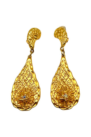 Fall 1993 Todd Oldham 24 kt Gold Plated Tear Drop Earrings With Star And Jewel