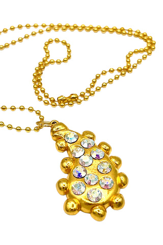 1992 24 kt Gold Plated Paisley Charm Necklace With Swarovski Crystals