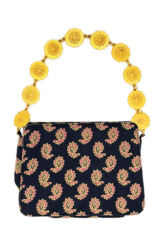 1996 Todd Oldham Paisley Silk Runway Handbag with 24 kt Gold Doily Handle