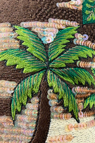 Hand Embroidered and Sequined "Vacation" Pillow
