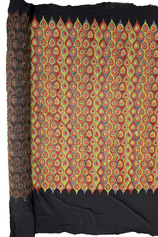 Embroidered Peacock Feather Vintage Fabric Roll