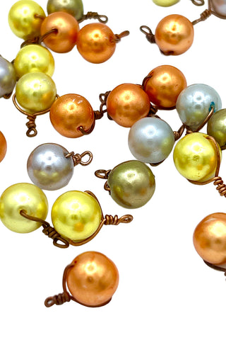 Vintage Todd Oldham Hand Dyed Pearls with Copper Wire Buttons, Set 0f 30