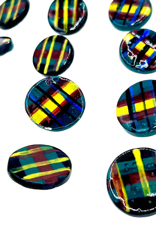 Vintage Todd Oldham Porcelain Hand Painted Plaid Buttons, Set of 12