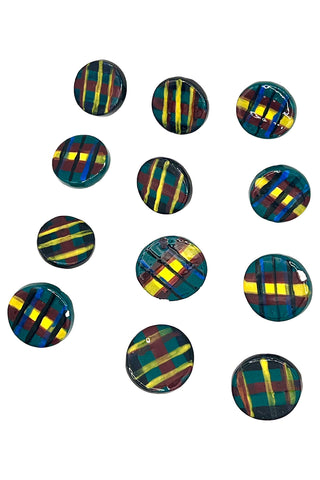 Vintage Todd Oldham Porcelain Hand Painted Plaid Buttons, Set of 12