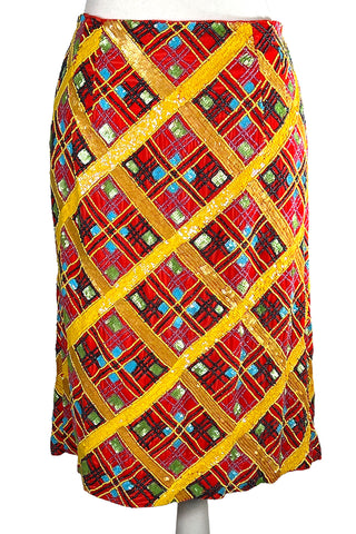 Fall 1996 Todd Oldham Beaded Patchwork Plaid Skirt