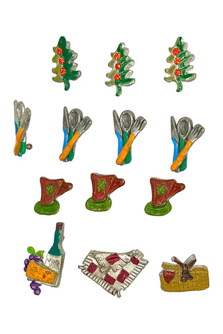 Vintage Todd Oldham Picnic Lacquered Buttons, Set of 13