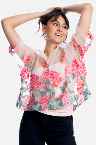 Coral Hydrangea Sheer Shirt