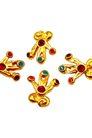 1993 24 kt Gold Plated Fleur de Lis Buttons With Swarovski Crystals, Set of 4