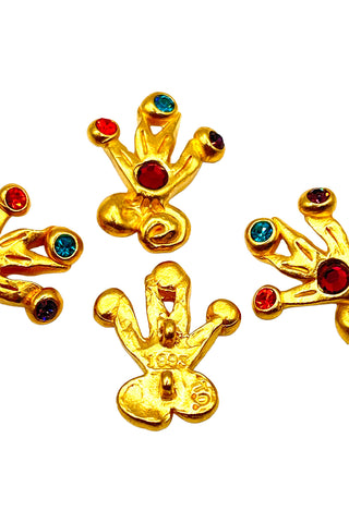 1993 24 kt Gold Plated Fleur de Lis Buttons With Swarovski Crystals, Set of 4