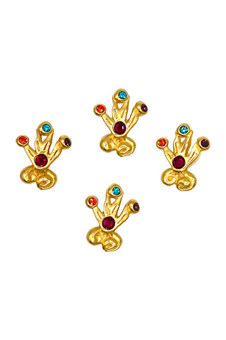 1993 24 kt Gold Plated Fleur de Lis Buttons With Swarovski Crystals, Set of 4