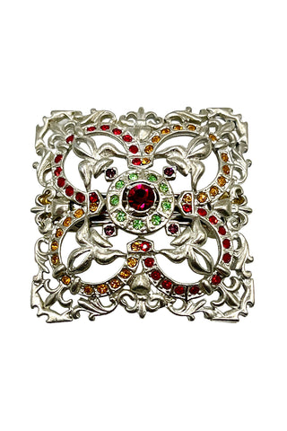 Fall 1996 Todd Oldham Silver Plated Quatrefoil Jewel Encrusted Barrette