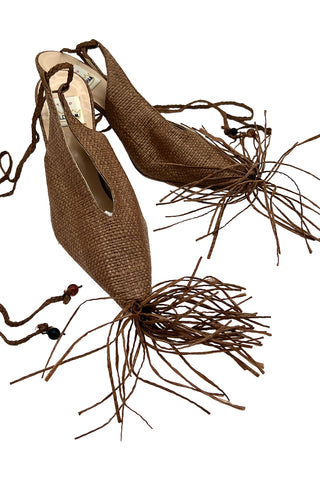 Spring 1994 Todd Oldham Woven Raffia Fringe Mule Heels, Size 39