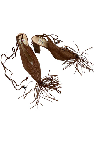 Spring 1994 Todd Oldham Woven Raffia Fringe Mule Heels, Size 39