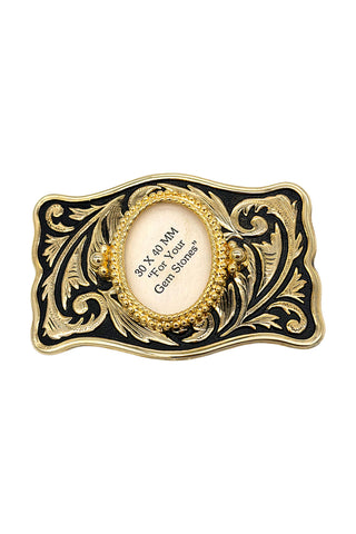 1970s Rectangular Lacquered Western Cabochon Belt Buckle