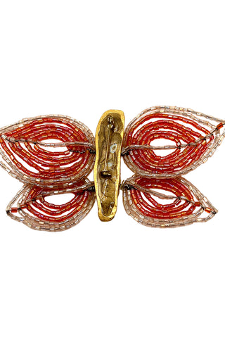 Spring 1993 Todd Oldham 24 kt Gold-Plated Red-Glass Bead Winged Butterfly Brooch