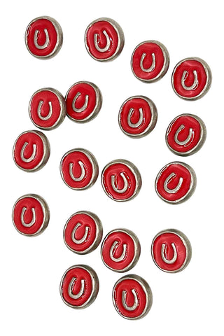 1994 Todd Oldham Lacquered Silver Plated Horseshoe Buttons, Set of 16, Red