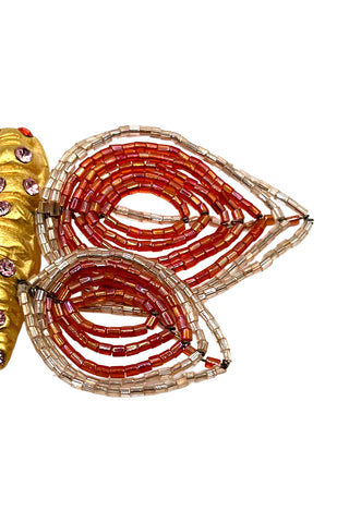 Spring 1993 Todd Oldham 24 kt Gold-Plated Red-Glass Bead Winged Butterfly Brooch