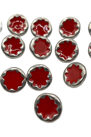 1996 Silver Plated Buttons With Red Enamel, Set of 16