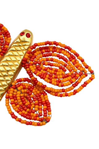 Spring 1993 Todd Oldham 24 kt Gold Plated Butterfly Brooch With Orange Glass Beaded Wings