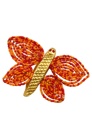 Spring 1993 Todd Oldham 24 kt Gold Plated Butterfly Brooch With Orange Glass Beaded Wings
