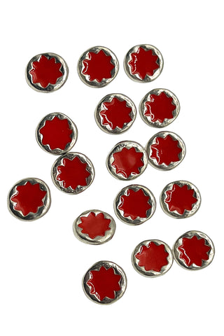 1996 Silver Plated Buttons With Red Enamel, Set of 16