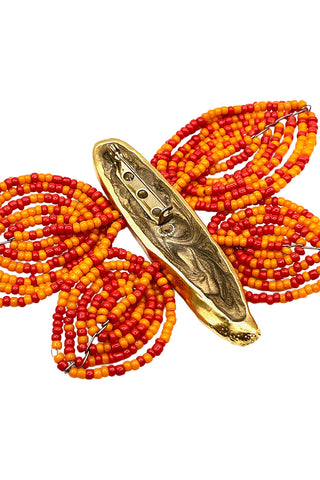 Spring 1993 Todd Oldham 24 kt Gold Plated Butterfly Brooch With Orange Glass Beaded Wings