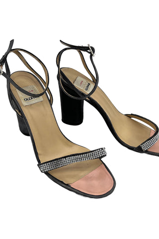 Fall 1996 Todd Oldham Black Leather Sandals with Crystal Straps, Size 40