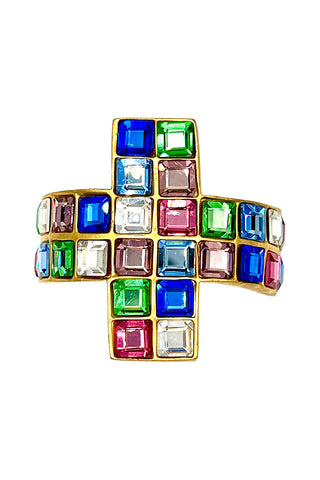 Fall 1994 Todd Oldham 24 kt Gold Plated Ponytail Cuff With Multicolor Swarovski Crystals