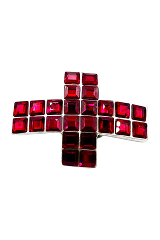 Fall 1994 Todd Oldham Cross Shaped Barrett Silver Plated With Red Crystals