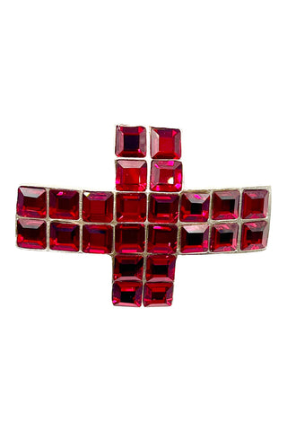 Fall 1994 Todd Oldham Cross Shaped Barrett Silver Plated With Red Crystals