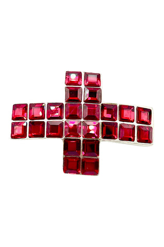 Fall 1994 Todd Oldham Cross Shaped Barrett Silver Plated With Red Crystals