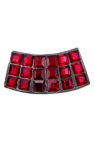 Fall 1994 Todd Oldham Silver Ebonized Curved Barrette With Red Crystals