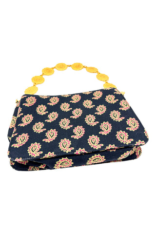 1996 Todd Oldham Paisley Silk Runway Handbag with 24 kt Gold Doily Handle
