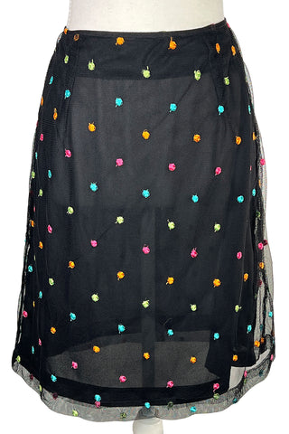 1994 Times Seven by Todd Oldham Embroidered Polka Dot Net Skirt