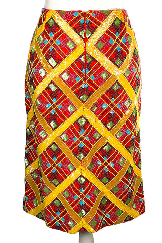 Fall 1996 Todd Oldham Beaded Patchwork Plaid Skirt