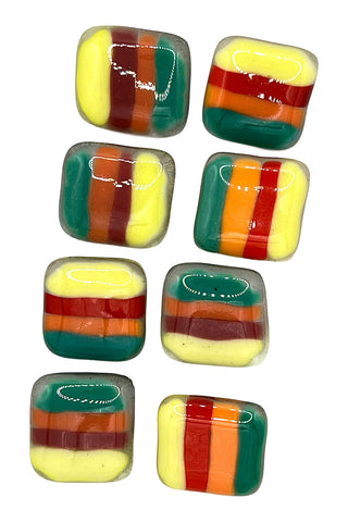 1991 Todd Oldham Hand Cut Slumped Glass Striped Buttons, Set of 8