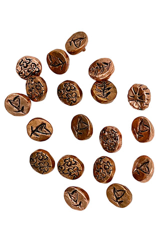 1996 Copper Plated Etched Flower Small Buttons, Set of 18