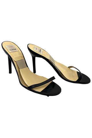 Spring 1995 Todd Oldham Black Leather Spring-O-Lator One Strap Sandals, Size 40