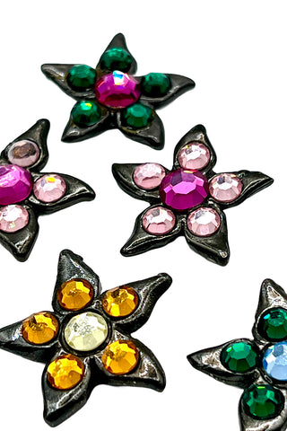 1995 Vintage Oxidized Night Flower Buttons With Swarovski Crystals, Set of 6
