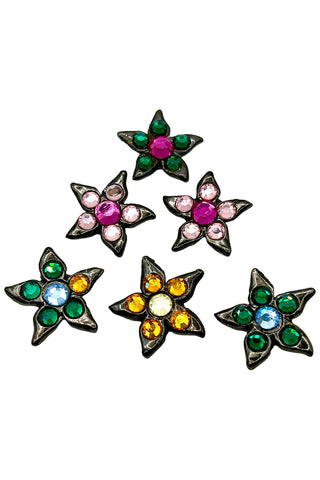 1995 Vintage Oxidized Night Flower Buttons With Swarovski Crystals, Set of 6