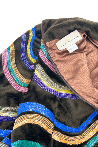 Fall 1997 Rainbow Stripe Sequin Faux Fur Turtle Neck
