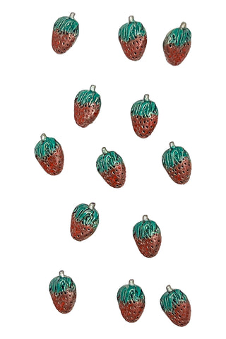 1996 Tiny Lacquered Strawberry Buttons, Set of 12