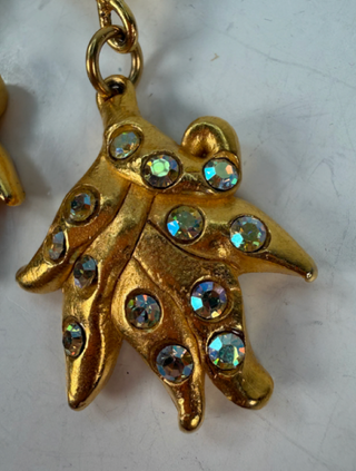 24K Gold Leaf Drop Earrings with Swarovski Crystal