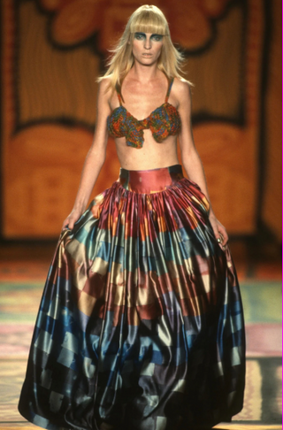 Fall 1997 Todd Oldham Swatch Print Skirt and Knit Bra
