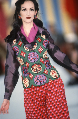 Todd Oldham Collection - Vintage Barkcloth Textile Panel with Stylized Tree Medallions — Beaded Version Used in Todd Oldham Fall 1992 Collection