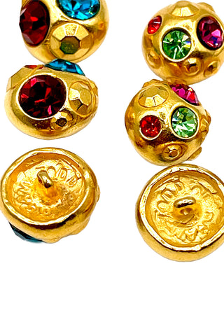 1994 24 kt Gold Plated Multi Color Swarovski Crystal Jeweled Sphere Buttons, Set of 8