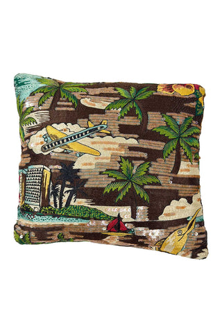 Hand Embroidered and Sequined "Vacation" Pillow