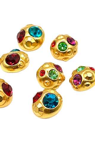 1994 24 kt Gold Plated Multi Color Swarovski Crystal Jeweled Sphere Buttons, Set of 8