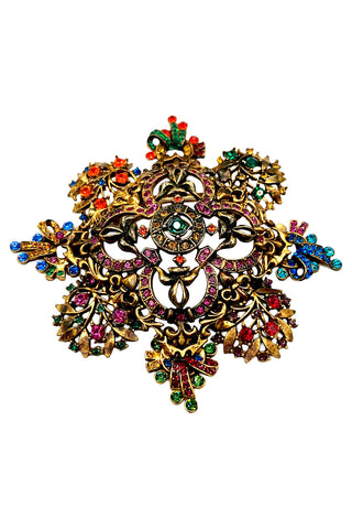 Fall 1996 Todd Oldham 24 kt Gold Plated With Ebonized Quatrefoil Jeweled Brooch